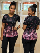 Load image into Gallery viewer, Black Floral Scrub Top – Elegant & Comfortable All Day 🖤