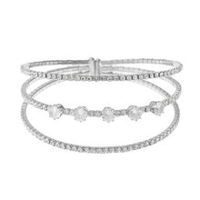 Load image into Gallery viewer, Rhinestone Cubic Zirconia 3line 1row Round Cuff Bracelet