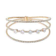 Load image into Gallery viewer, Rhinestone Cubic Zirconia 3line 1row Round Cuff Bracelet