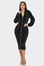 Load image into Gallery viewer, Sexy me Midi 2 Way Zip Up Sequin Contrast Dress