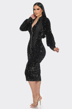 Load image into Gallery viewer, Sexy me Midi 2 Way Zip Up Sequin Contrast Dress