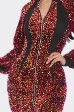 Load image into Gallery viewer, Midi 2 Way Zip Up Sequin Contrast Dress