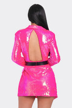 Load image into Gallery viewer, Pearl Belted Sequin Blazer Mini Dress