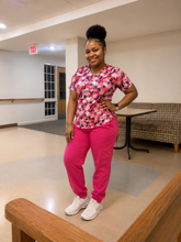 Load image into Gallery viewer, Pink Heart Scrub Top – Cute, Soft &amp; Comfortable All Day 💕
