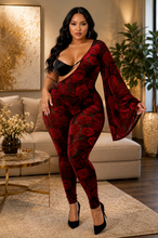 Load image into Gallery viewer, Velvet Flocking Jumpsuit/bell Sleeve
