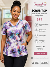 Load image into Gallery viewer, Purple Floral Scrub Top – Soft, Stylish &amp; Comfortable 💜
