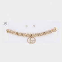 Load image into Gallery viewer, Double Circle Rhinestone Charm Curb Link Choker Necklace
