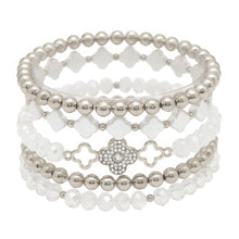 Load image into Gallery viewer, Clover Metal Pearl Rhinestone Stretch Bracelet Set
