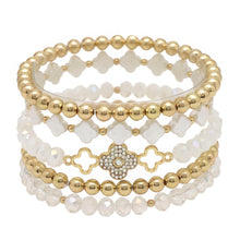 Load image into Gallery viewer, Clover Metal Pearl Rhinestone Stretch Bracelet Set
