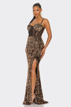 Load image into Gallery viewer, Cecily Teddy Velvet Corset Maxi Dress
