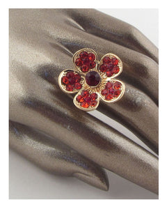 Flower rhinestone adjustable ring