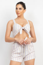 Load image into Gallery viewer, Tie-front Striped Crop Top &amp; Belted Shorts Set
