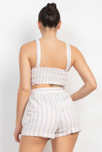 Load image into Gallery viewer, Tie-front Striped Crop Top &amp; Belted Shorts Set
