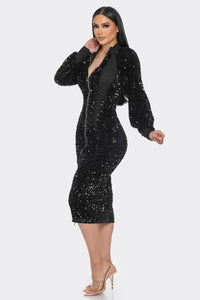 Sexy me Midi 2 Way Zip Up Sequin Contrast Dress